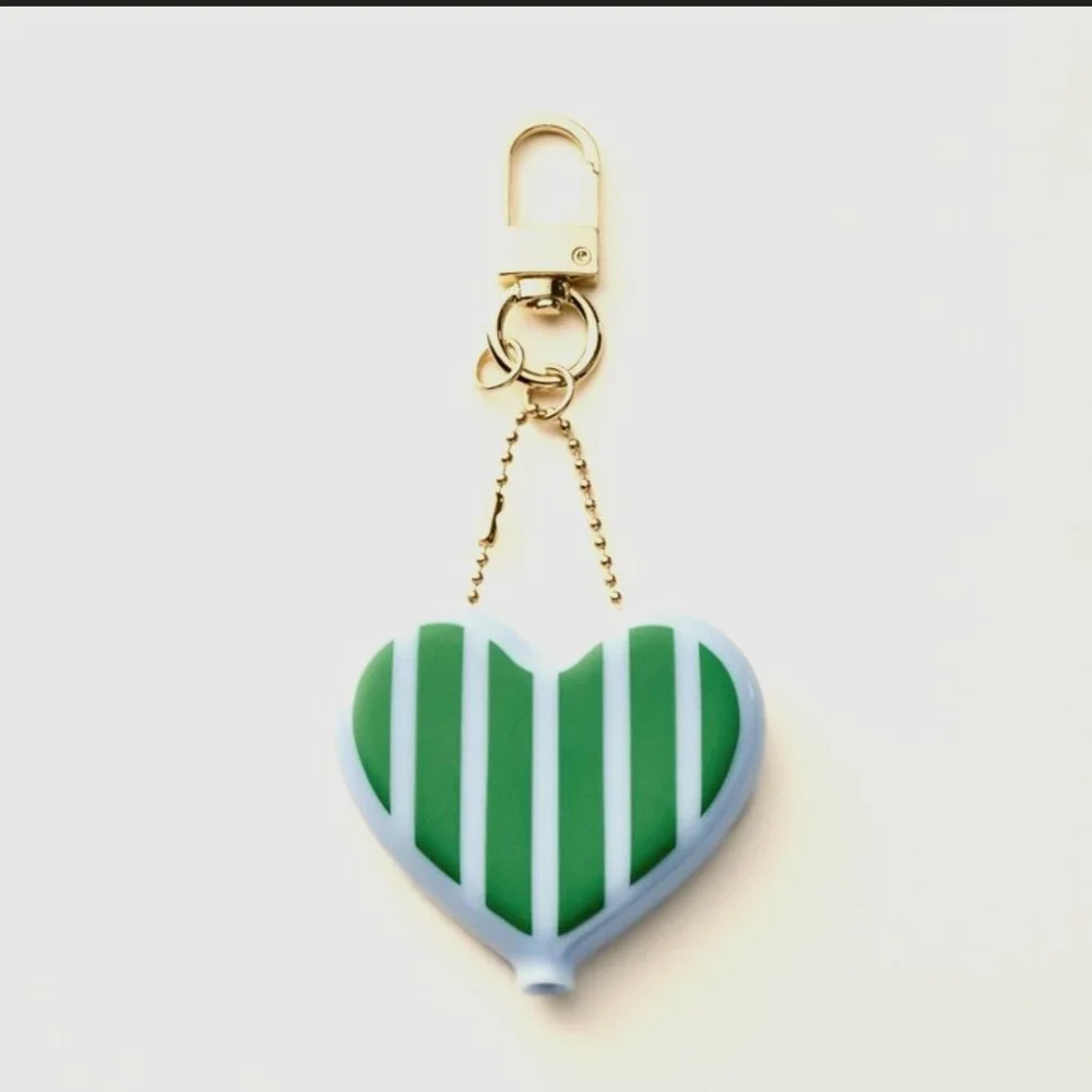 Kate Spade Striped Heart Coin Purse Keychain Bag Charm green/blue